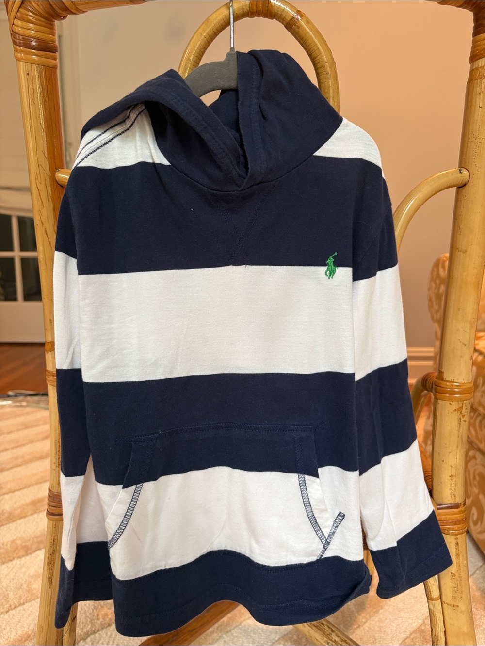 Polo by Ralph Lauren Navy & White Striped Hooded Pullover with Green Pony